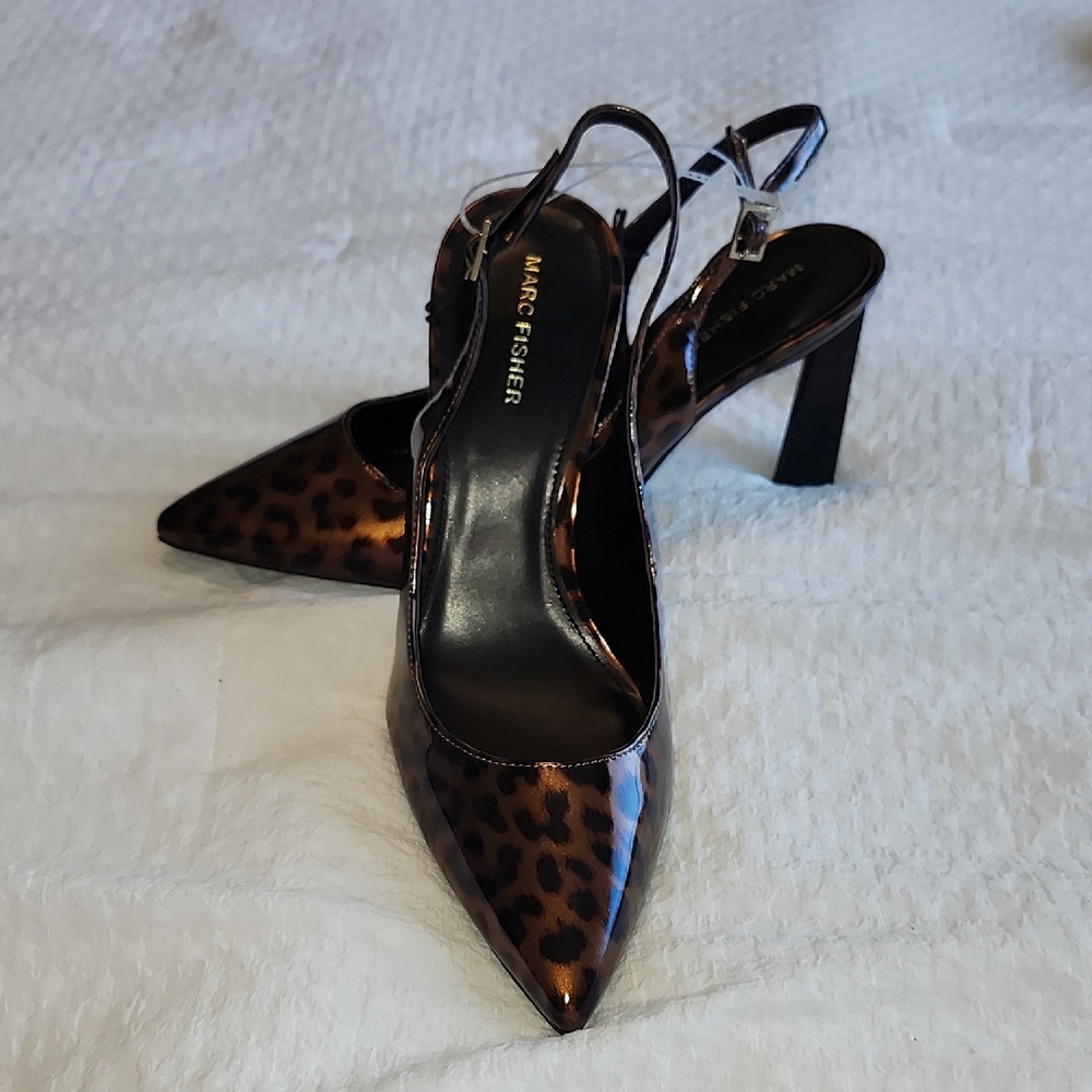 Marc Fisher Leopard Print Pointed Toe Slingback Heels - Brown